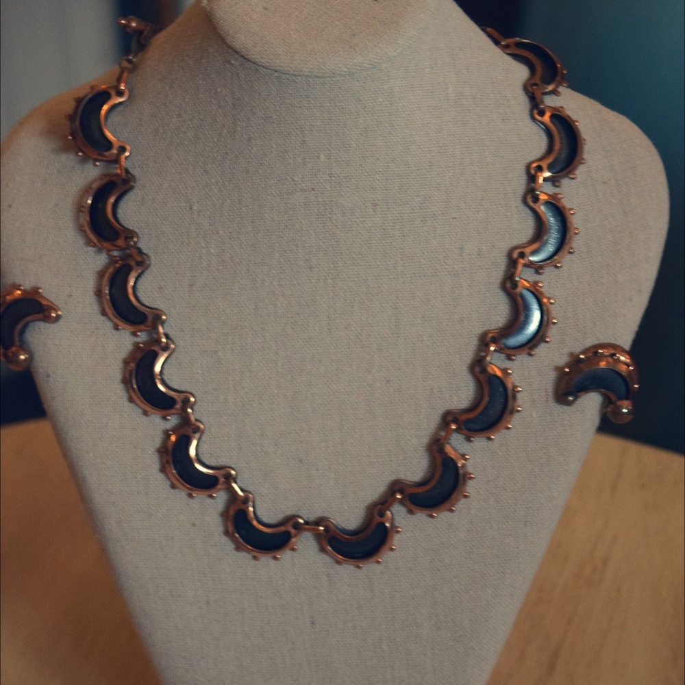 Renoir Copper Halfmoon Necklace & Earrings